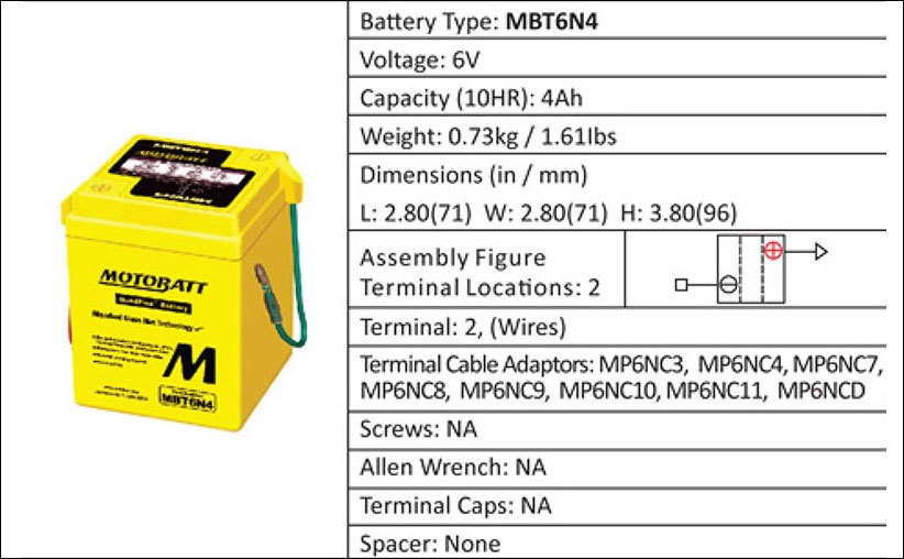 0100 CC Motobatt Battery For Yamaha YB 100 1975