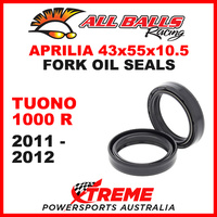 All Balls 55-122 Aprilia Tuono 1000R 2011-2012 Fork Oil Seal Kit 43x55x10.5
