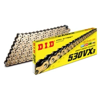 DID Pro-Street 530 VX3 Motorcycle X-Ring Chain Gold/Black 126 Links Rivet Link