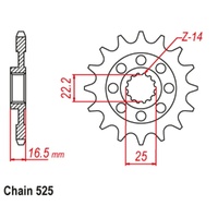 Supersprox 14 Tooth Steel Front Sprocket for Ducati Hypermotard 939 2016-2019