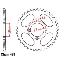 Supersprox 43 Tooth Steel Rear Sprocket for Suzuki TC90 1971-1973