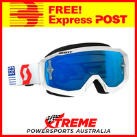 Scott White/Red Hustle MX Goggles With Electric Blue Chrome Lens Motocross Bike