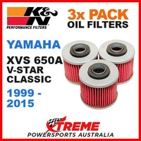 3 PACK K&N OIL FILTERS YAMAHA XVS650A 1999-2015 V-STAR CLASSIC MOTORCYCLE KN-145
