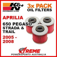 3 PACK MX K&N OIL FILTERS APRILIA 650 PEGASO STRADA TRAIL 2005-2008 KN-145