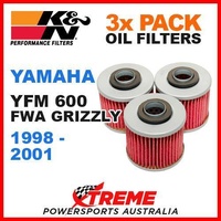 3 PACK K&N OIL FILTERS YAMAHA YFM600FWA YFM 600 FWA GRIZZLY 1998-2001 ATV KN-145