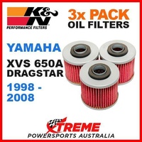 3 PACK K&N OIL FILTERS YAMAHA XVS650A XVS 650A 1998-2008 DRAGSTAR MOTORCYCLE