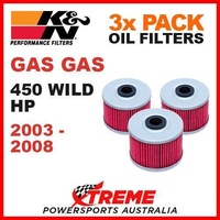 3 PACK K&N MX OIL FILTERS GAS GAS 450 WILD HP 2003-2008 ATV DIRT BIKE KN 112