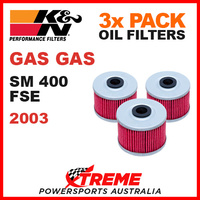 3 PACK K&N MX OIL FILTERS GAS GAS SM400 SM 400 FSE 2003 SUPERMOTO BIKE KN 112