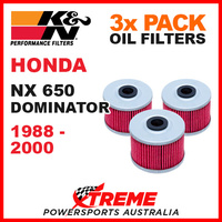 3 PACK K&N MX OIL FILTERS HONDA NX650 NX 650 DOMINATOR 1988-2000 TRAIL KN 112