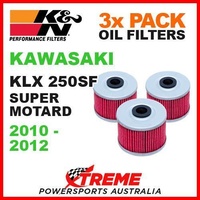 3 PACK K&N MX OIL FILTERS KAWASAKI KLX250SF KLX 250SF SUPERMOTO 2010-2012 KN 112