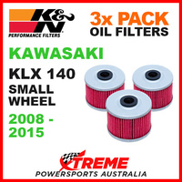 3 PACK K&N MX OIL FILTERS KAWASAKI KLX140 KLX 140 SMALL WHEEL 2008-2015 KN 112