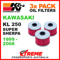 3 PACK K&N MX OIL FILTERS KAWASAKI KL250 KL 250 SUPER SHERPA 1999-2008 KN 112