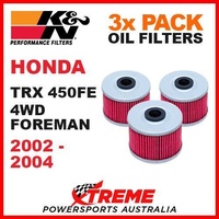 3 PACK K&N OIL FILTERS HONDA TRX450FE TRX 450FE FOREMAN 4x4 2002-2004 ATV KN 113