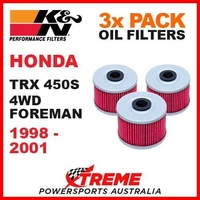 3 PACK K&N OIL FILTERS HONDA TRX450S TRX 450S FOREMAN 4x4 4WD 1998-2001 KN 113