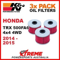 3 PACK K&N OIL FILTERS HONDA TRX500FA6 TRX 500FA6 4x4 4WD 2014-2015 ATV KN 113