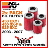 2 PACK K&N OIL FILTER KTM 450 525 EXC 450 SX-F SXF 2003-2007 DUAL FILTERS COMBO