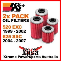 2 PACK K&N OIL FILTER KTM 520 EXC 1999-2002 625 SXC 2004-2007 DUAL FILTERS COMBO