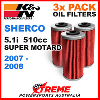 3 PACK MX K&N OIL FILTER SHERCO 5.1I SUPER MOTARD 2007-2008 5.1i 510cc KN 611