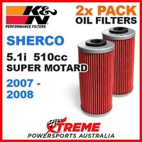 2 PACK MX K&N OIL FILTER SHERCO 5.1I SUPER MOTARD 2007-2008 5.1i 510cc KN 611