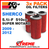 3 PACK MX K&N OIL FILTER SHERCO 5.1I F SUPER MOTARD 2009-2012 5.1i-F 510cc KN611