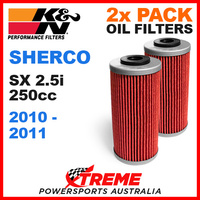 2 PACK MX K&N OIL FILTER SHERCO SX 2.5I 2010-2011 2.5i 250cc DIRT BIKE KN 611