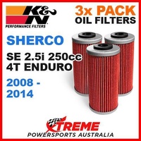 3 PACK MX K&N OIL FILTER SHERCO SE 2.5I 4T ENDURO 2008-2014 2.5i 250cc KN 611
