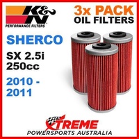3 PACK MX K&N OIL FILTER SHERCO SX 2.5I 2010-2011 2.5i 250cc DIRT BIKE KN 611