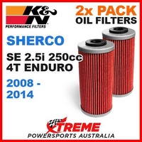 2 PACK MX K&N OIL FILTER SHERCO SE 2.5I 4T ENDURO 2008-2014 2.5i 250cc KN 611