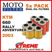 5 PACK MOTO MX OIL FILTERS KTM 660 RALLY ADVENTURER 2003 DIRT BIKE OFF ROAD