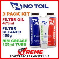 NO TOIL MX 3 PACK AIR FILTER OIL + FILTER CLEANER + RIM GREASE MAINTENANCE KIT