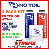 NO TOIL MX 3 PACK AIR FILTER OIL + FILTER CLEANER + RIM GREASE TUB MOTOCROSS KIT