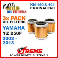 3 PACK YAMAHA YZ250F YZF250 2003-2013 MOTO GOLD MX OIL FILTER KN 140 141 OF13