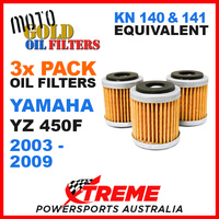 3 PACK YAMAHA YZ450F YZF450 2003-2009 MOTO GOLD MX OIL FILTER KN 140 141 OF13