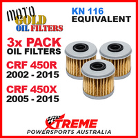 3 PACK MOTO GOLD OIL FILTERS HONDA CRF 450R 02-2015 CRF 450X 05-2015 OF4 KN116
