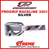 Adult ProGrip Raceline 3201 Motocross Goggles Silver Clear No Fog Lens 3201S