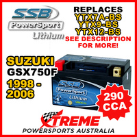 SSB 12V 290 CCA For Suzuki GSX750F GSX 750F 1998-2006 LFP14H-BS Lithium Battery