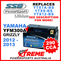 SSB 12V 290 CCA Yamaha YFM300A (Grizzly) 2012-2013 LFP14H-BS Lithium Battery