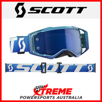Scott Prospect Blue/White Goggles With Electric Blue Chrome Lens MX Dirt Bike