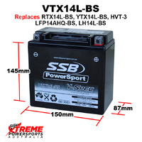 SSB 12V 290CCA 12AH VTX14L-BS BMW R Nine T 2014-2016 V-Spec AGM Battery RTX14L-BS