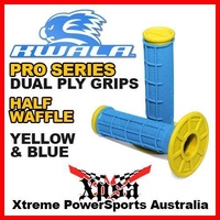 KWALA PRO SERIES DUAL PLY HALF WAFFLE GRIPS YELLOW BLUE RMZ MX MOTOCROSS ENDURO