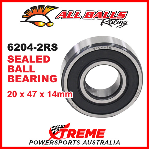 All Balls 6204-2RD-QE6 20x47x14mm Sealed Ball Bearing ABEC-3 Triple Lip Seal