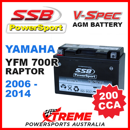 SSB 12V V-SPEC DRY CELL 200 CCA AGM BATTERY YAMAHA YFM700R RAPTOR 2006-2014
