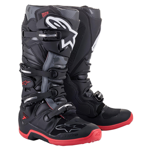 Alpinestars Adult MX Tech 7 Boot Black/Cool Grey/Red Size 9