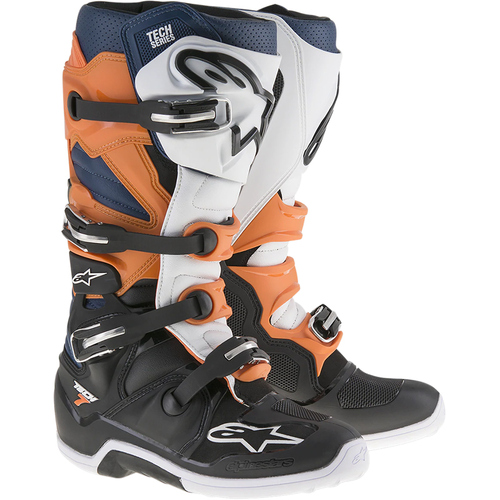 Alpinestars Adult MX Tech 7 Boot Black/Orange/Blue/White Size 10