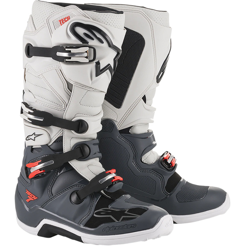 Alpinestars Adult MX Tech 7 Boot Dark Grey/Light Grey/Red Fluo Size 9