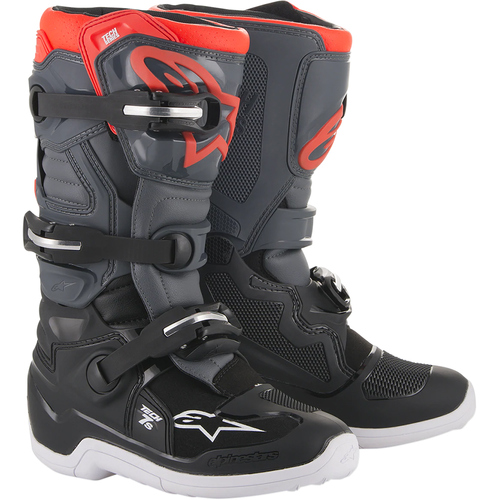 Alpinestars Tech 7S Youth Boots MX Dark/Light Grey/Red Fluo Size 7
