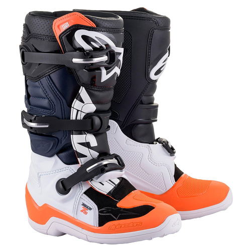 Alpinestars Tech 7S Youth Boots MX Black/White/Orange Fluo Size 7