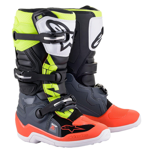 Alpinestars Tech 7S Youth Boots MX Dark Grey/Red Fluo/Yellow Size 7