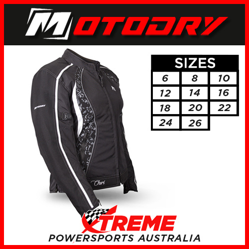 Womens Motorcycle Jacket Cheri Black/White Motodry Size:8