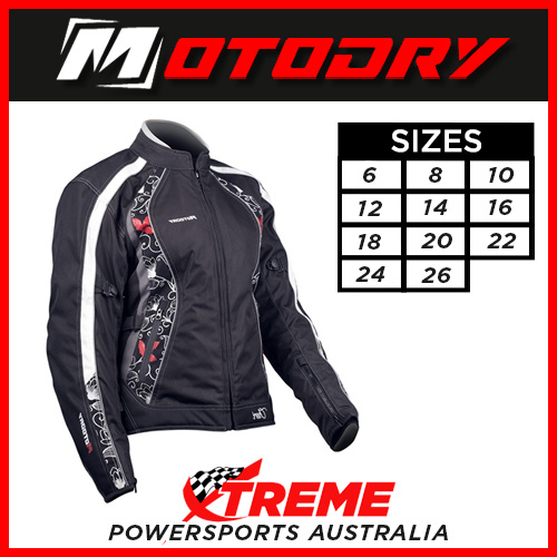 Womens Motorcycle Jacket Cheri Black/Red Leaf Motodry Size:8
